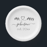Wedding Engagement Heart Mr Mrs Personalised Name Paper Plate<br><div class="desc">Mr. and Mrs. personalised last name or surname with cute girly heart paper plate with customised name and established date which makes a personalised and special gift for a wedding,  anniversary,  Christmas or engagement gift.</div>