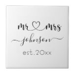 Wedding Engagement Heart Mr Mrs Personalised Name Tile<br><div class="desc">Mr. and Mrs. personalised last name or surname with cute girly heart ceramic tile with customised name and established date which makes a personalised and special gift for a wedding,  anniversary,  Christmas or engagement gift.</div>