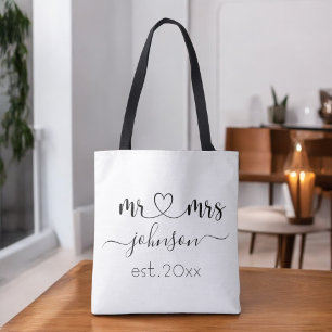 Wedding Engagement Heart Mr Mrs Personalised Name Tote Bag