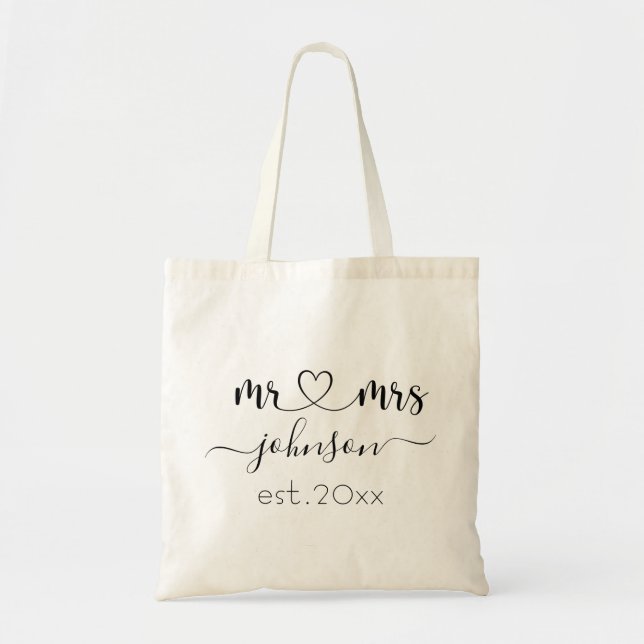 Wedding Engagement Heart Mr Mrs Personalised Name Tote Bag (Front)
