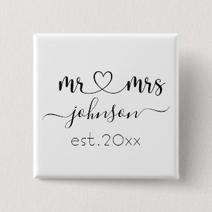 Wedding Engagement Heart Mr Mrs Personalized Name 15 Cm Square Badge