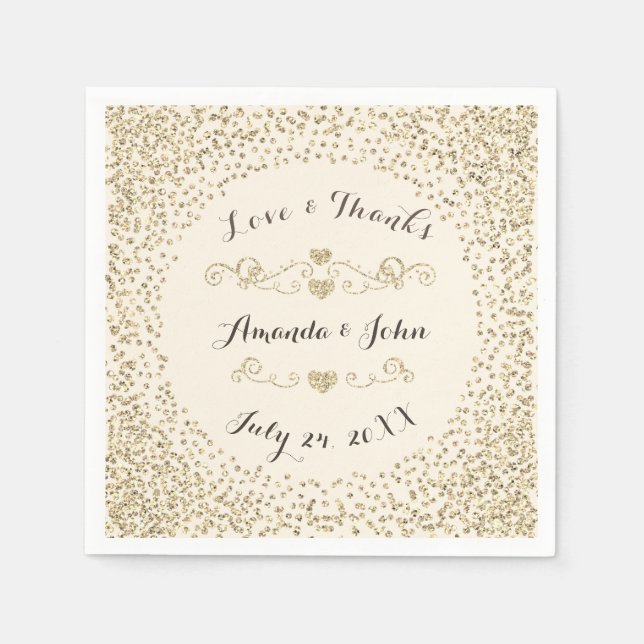 Wedding Engagement Ivory Sepia Faux Gold Confetti Napkin (Front)