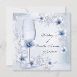 Wedding Engagement or Anniversary Blue Silver Invitation