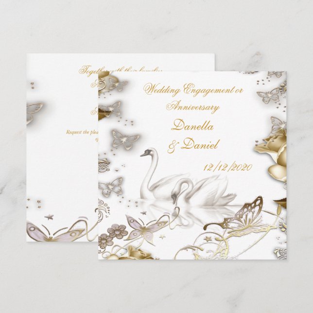 Wedding Engagement or Anniversary White Sepia Invitation (Front/Back)