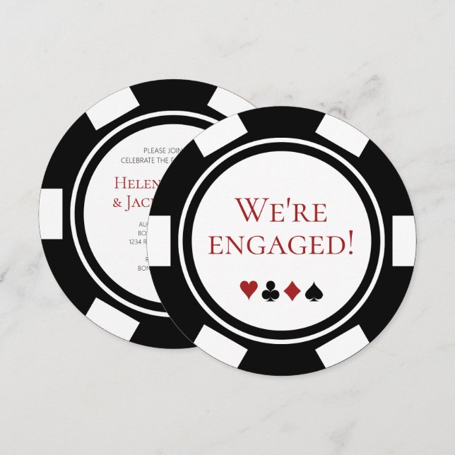 Wedding Engagement Party Black White Poker Chip Invitation (Front/Back)
