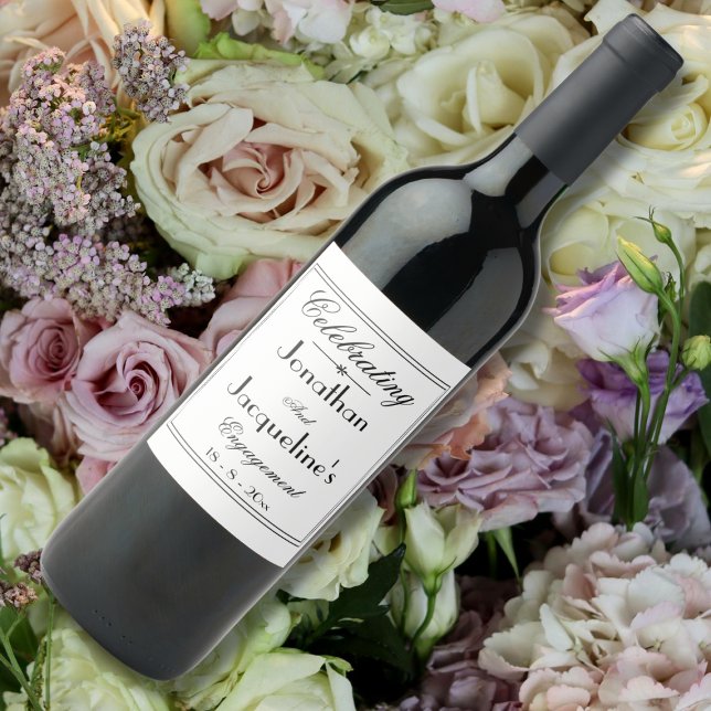 Wedding Engagement Party Favours Chic White Wine Label (Wedding Engagement Party Favors Chic White Wine  Bottle Label.)