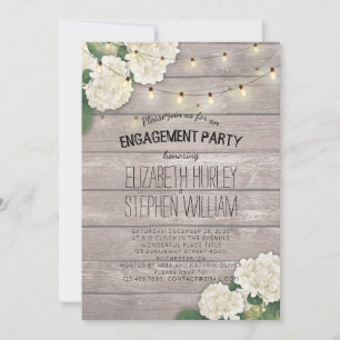 Wedding Engagement Party Flowers String Light Wood Invitation