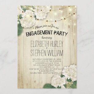 Wedding Engagement Party Flowers String Light Wood Invitation