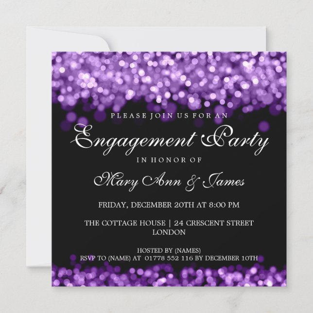 Wedding Engagement Party Purple Lights Invitation (Front)