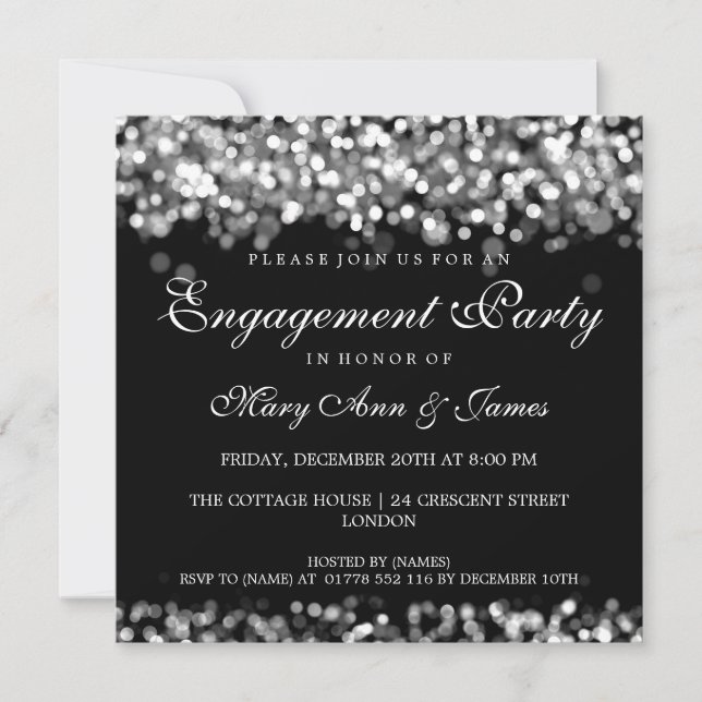 Wedding Engagement Party Silver Lights Invitation (Front)