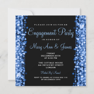 Wedding Engagement Party Sparkles Blue Invitation