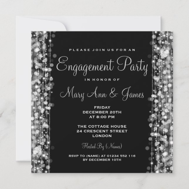 Wedding Engagement Party Sparkles Silver Invitation (Front)