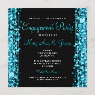 Wedding Engagement Party Sparkles Turquoise Invitation
