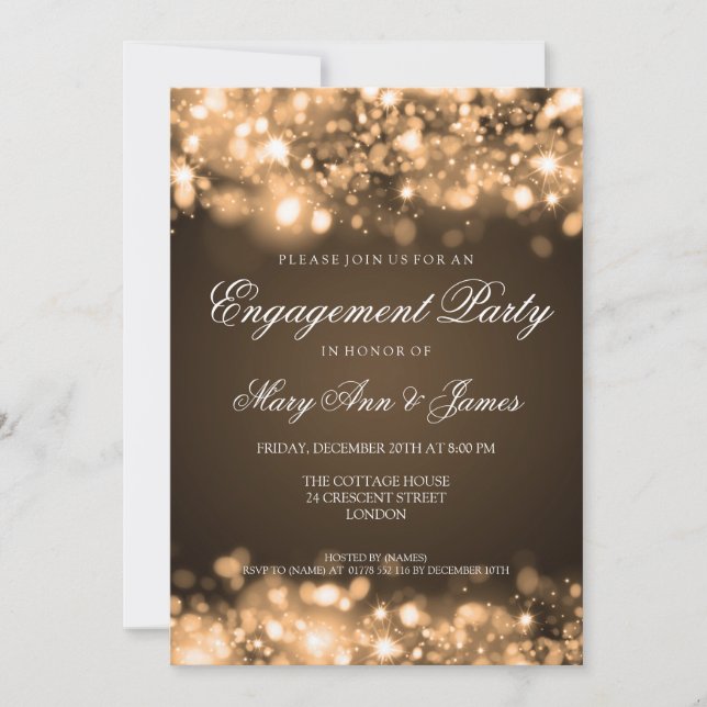 Wedding Engagement Party Sparkling Lights Gold Invitation (Front)
