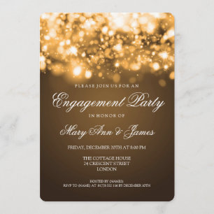 Wedding Engagement Party Sparkling Lights Gold Invitation