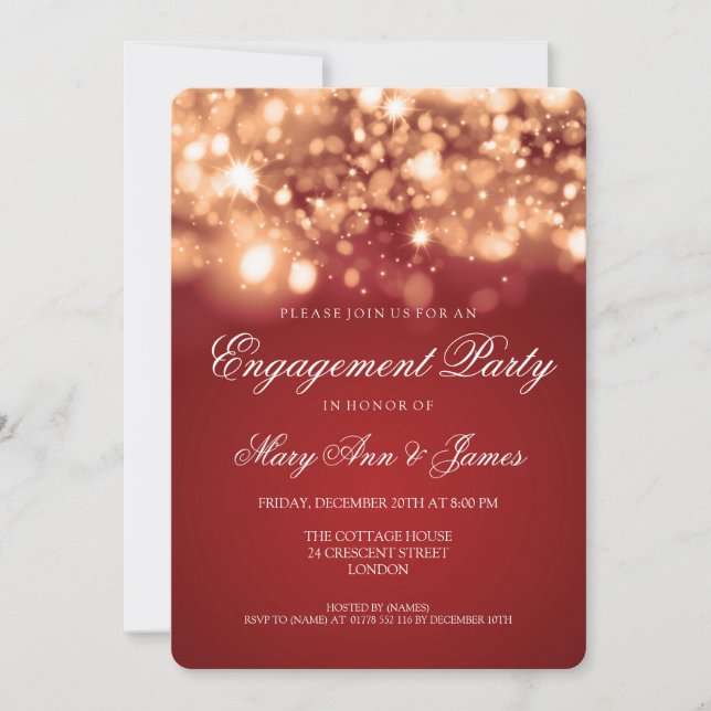 Wedding Engagement Party Sparkling Lights Gold Invitation (Front)