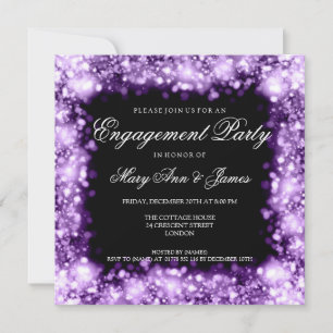 Wedding Engagement Party Sparkling Lights Purple Invitation