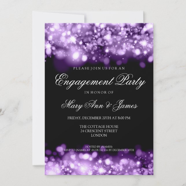 Wedding Engagement Party Sparkling Lights Purple Invitation (Front)