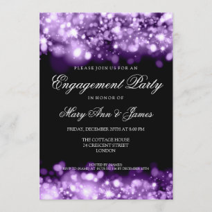 Wedding Engagement Party Sparkling Lights Purple Invitation