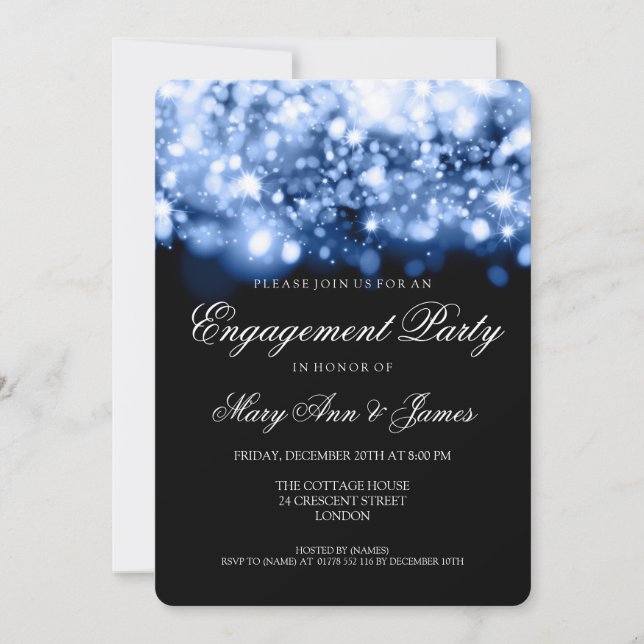 Wedding Engagement Party Sparkling Lights Sapphire Invitation (Front)