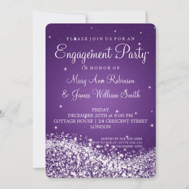 Wedding Engagement Party Sparkling Wave Purple Invitation (Front)