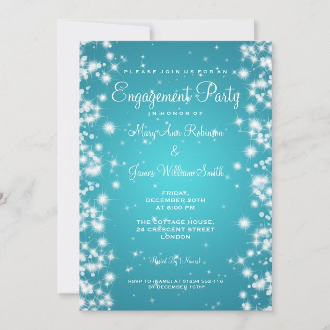 Wedding Engagement Party Winter Sparkle Turquoise Invitation (Front)