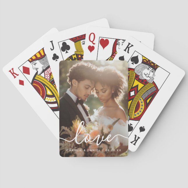 Wedding engagement photo love couples names date playing cards (Back)