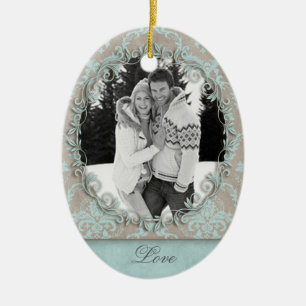 Wedding Engagement Photo Picture Damask Ceramic Tree Decoration