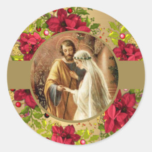 Wedding Engagement Religious Christmas Wreath Classic Round Sticker