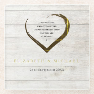 Wedding Engagement  Rustic Heart Quote Personal Glass Coaster