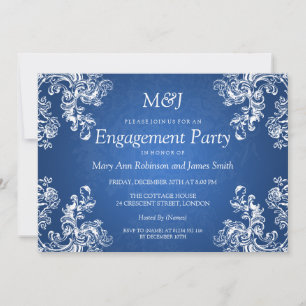Wedding Engagement Vintage Swirls 2 Sapphire Blue Invitation