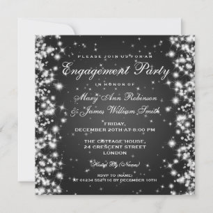 Wedding Engagement Winter Sparkle Black Invitation