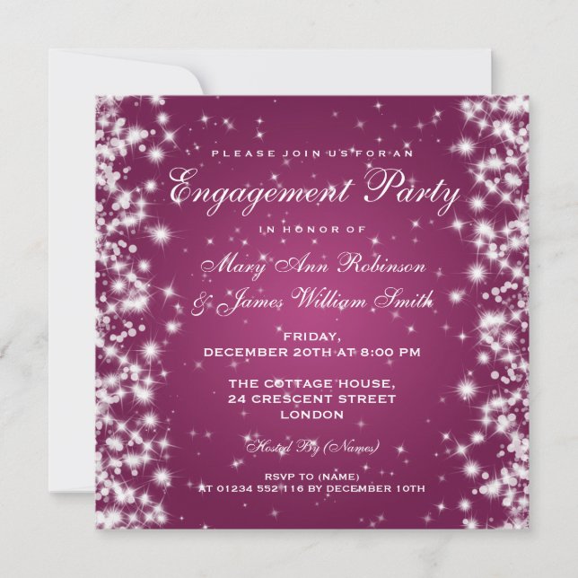 Wedding Engagement Winter Sparkle Pink Invitation (Front)