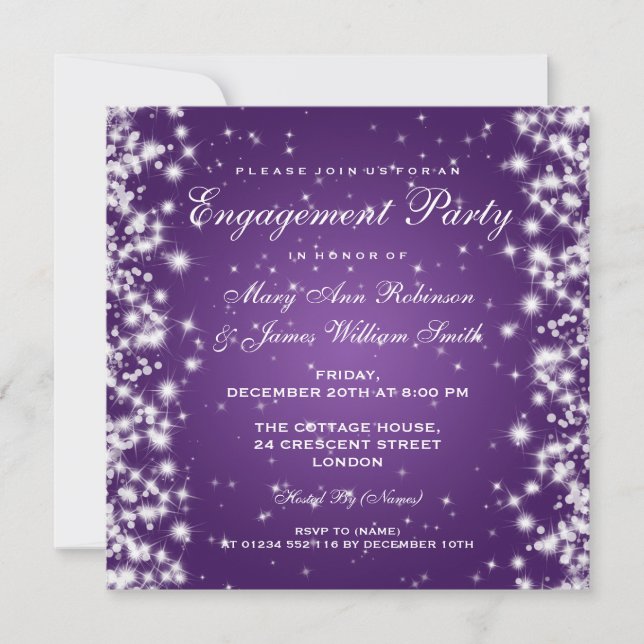Wedding Engagement Winter Sparkle Purple Invitation (Front)