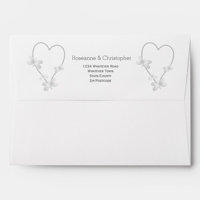 Wedding Envelope Silver Heart Butterflies (Back (Top Flap))
