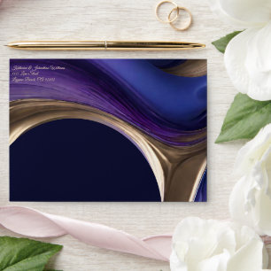 Wedding Envelopes-Modern Abstract Blue Purple Gold Envelope