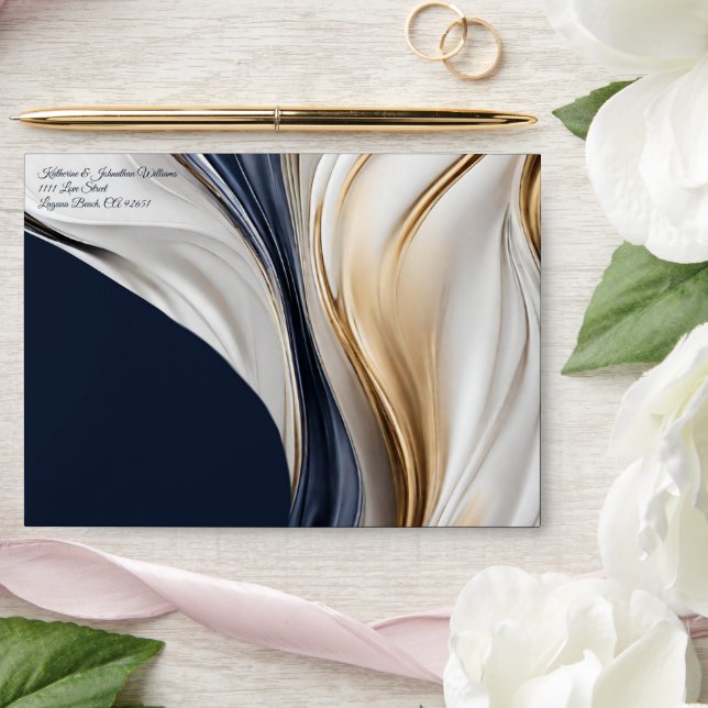 Wedding Envelopes-Modern Abstract Blue White Gold Envelope (Wedding)
