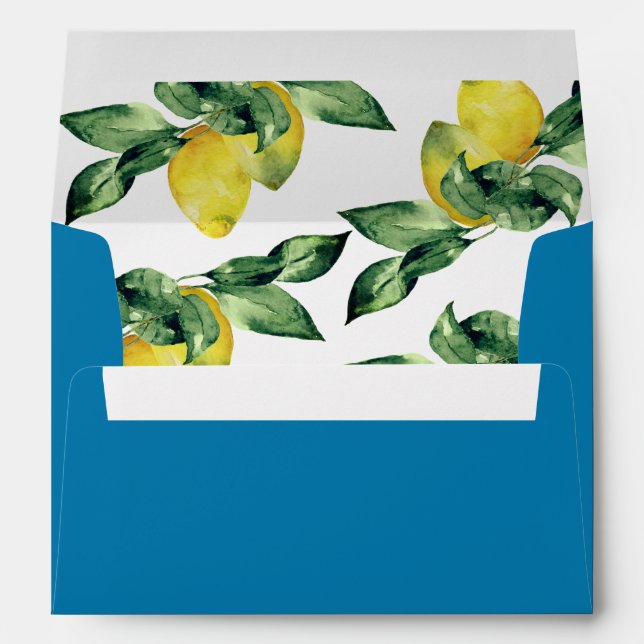 Wedding Envelopes Modern Custom Blue With Lemons (Back (Bottom))