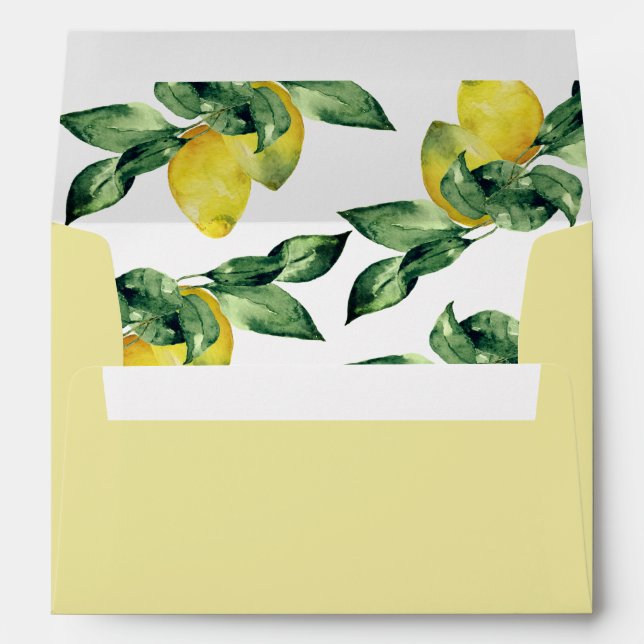 Wedding Envelopes Modern Custom Yellow With Lemons (Back (Bottom))