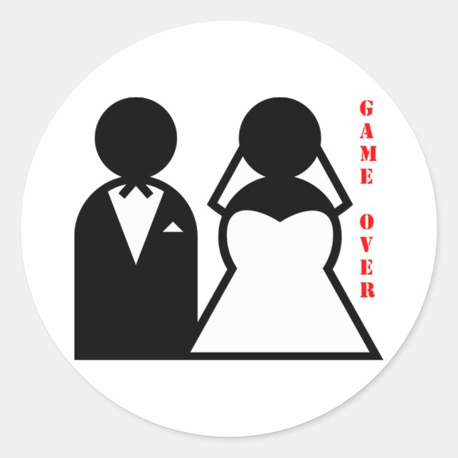 wedding equals game over classic round sticker (Front)