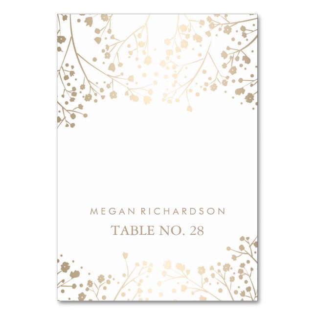 wedding escort cards baby's breath faux gold (Front)