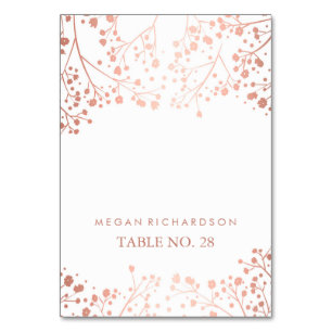 wedding escort cards baby's breath rose gold