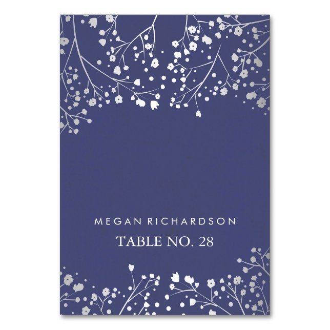 wedding escort cards baby's breath silver - navy (Front)