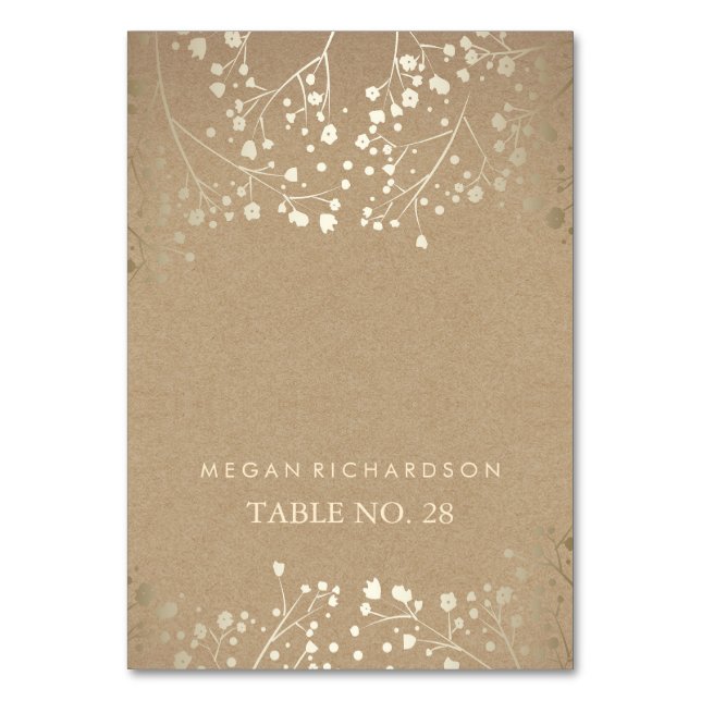 wedding escort cards kraft baby's breath gold (Front)