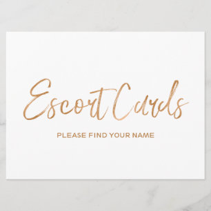 Wedding "Escort cards" Sign   Stylish Gold Rose Invitation