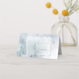 Wedding Escort Silver Blue Winter Wonderland Place Card