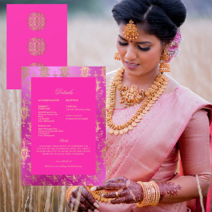 Wedding Ethnic Indian Pink & Gold Details Invitation