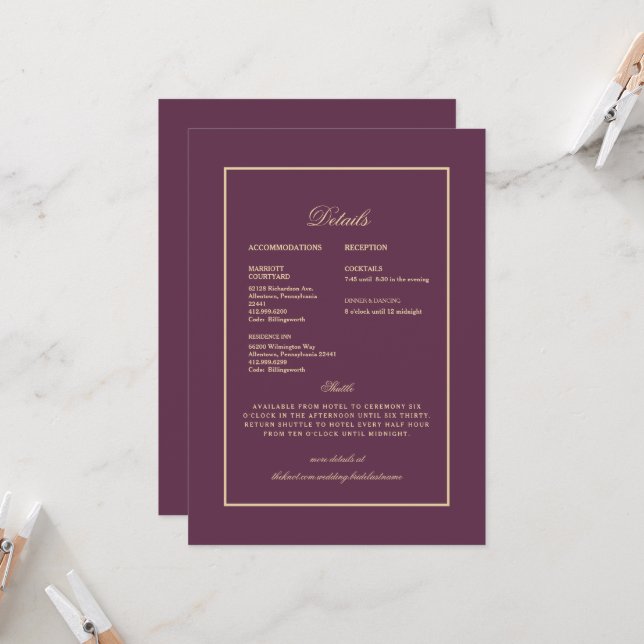Wedding Ethnic Indian Purple & Gold Detail  Invitation (Front/Back In Situ)
