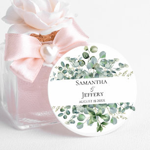 Wedding  Eucalyptus Bride Groom Favour Custom  Classic Round Sticker