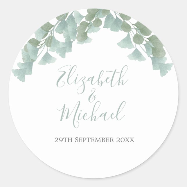 Wedding Eucalyptus Elegant Chic Classic Round Sticker (Front)